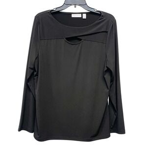 Susan Graver Women's Black Asymmetrical Cut Out‎ Long Sleeve Blouse Size Large